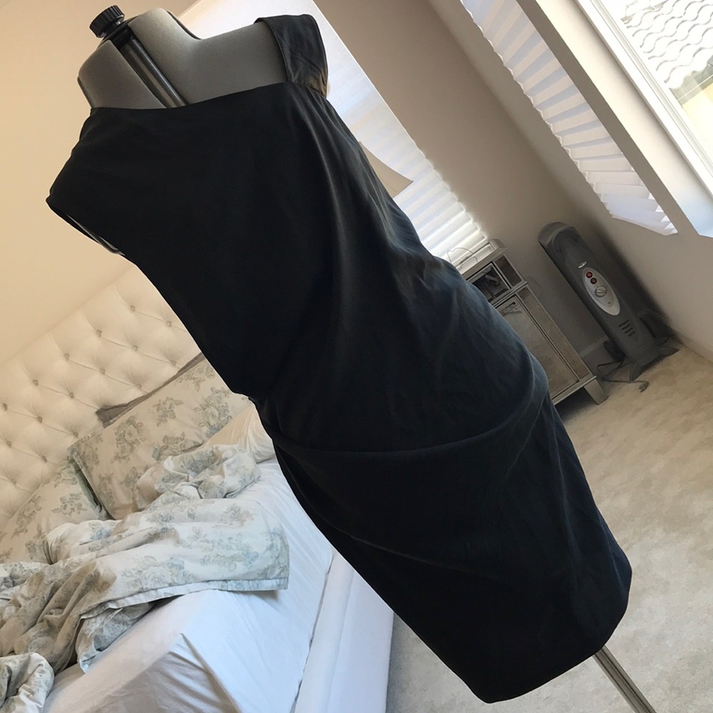 Helmet Lang Asymmetric Black Silk Dress